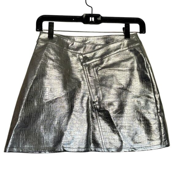 Torn by Ronny Kobo Silver Croc Embossed Mini Skirt - Picture 1 of 3